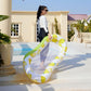Inflatable floating bed lounger with yellow lemon print and clear mesh center