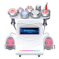 White beauty massage device with curved body, tool heads, and red LED indicators