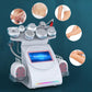 White beauty massage machine with round contact pads and multiple attachment heads