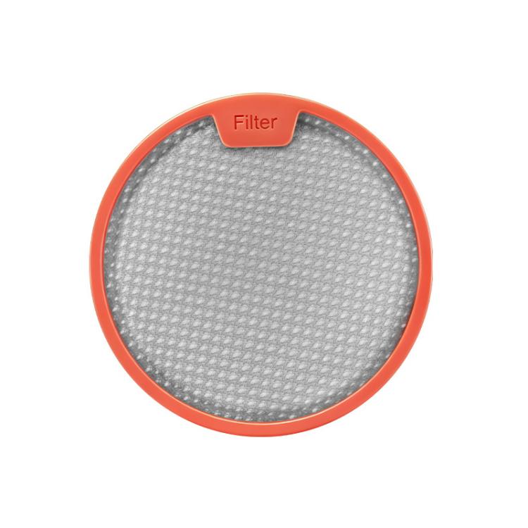 Replacement vacuum round filter pad with orange border and gray textured mesh