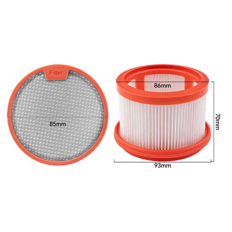 Replacement vacuum filter cartridge and round mesh pad with 85mm and 93mm size marks