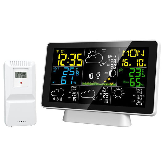 Tuya Compatible WiFi Weather Station Wireless Indoor Outdoor Thermometer with 4-Day Forecast Atomic Clock, EU Plug, US Plug, UK Plug