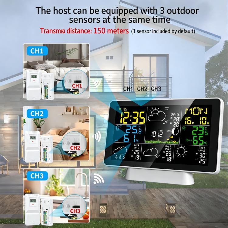 Wireless color weather station with stand plus three outdoor sensor channels