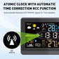 Wireless weather station showing atomic clock time correction and outdoor sensor status