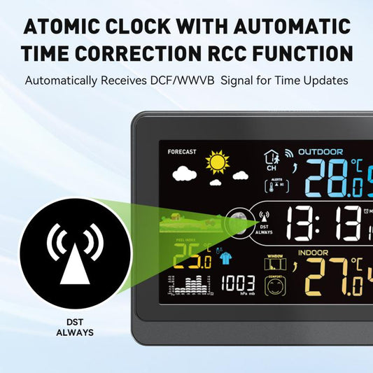Wireless Weather Station With 5.9-Inch Color Display, Atomic Clock With Outdoor Sensor, Digital Thermometer Hygrometer For Home, Barometric Pressure, Moon Phase