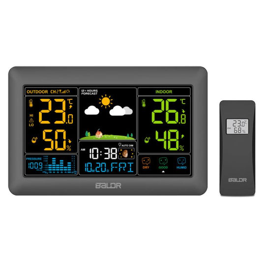 BALDR Wireless Weather Station Color Display Weather Forecaster, Barometric Pressure, Moon Phase, 12/24H, EU Plug, US Plug