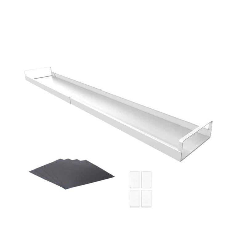 Telescopic magnetic rear stove storage shelf in white with end rail guards