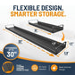 Extendable telescopic magnetic rear stove storage shelf with raised end rails and edges