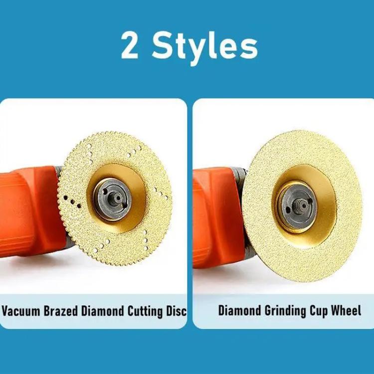 Two diamond cup grinding wheels: silver and gold, each with center arbor hole