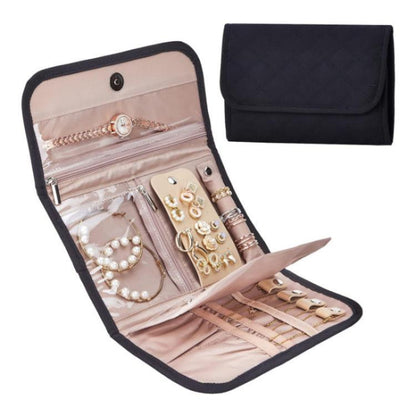 Faux Suede Jewelry Storage Foldable Portable Earring Roll Bag