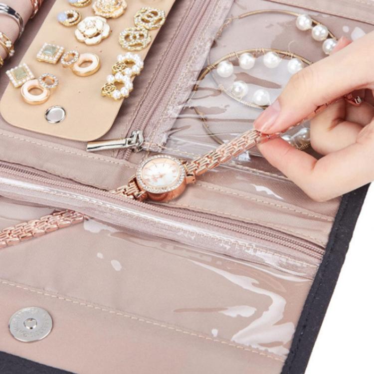 Faux Suede Jewelry Storage Foldable Portable Earring Roll Bag