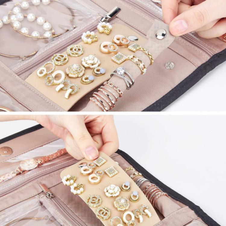 Faux Suede Jewelry Storage Foldable Portable Earring Roll Bag