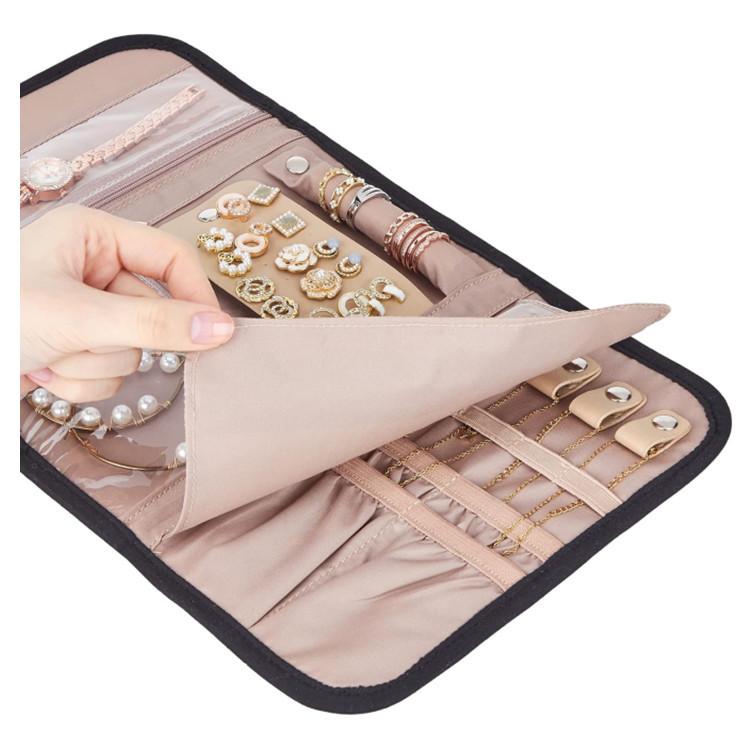 Faux Suede Jewelry Storage Foldable Portable Earring Roll Bag