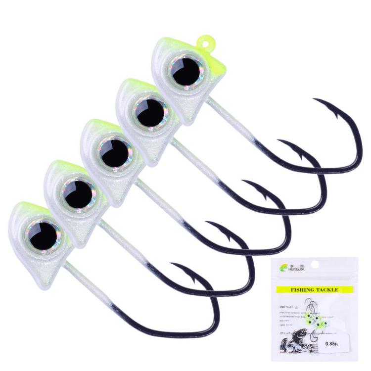 Micro triangle jig head hooks with black treble hooks, translucent white bodies