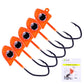 Orange micro triangle jig head hook with black double barbed hook, 5-pack set