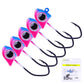 Pink purple blue micro triangle jig head hook with black double barbed hook, 5-pack set