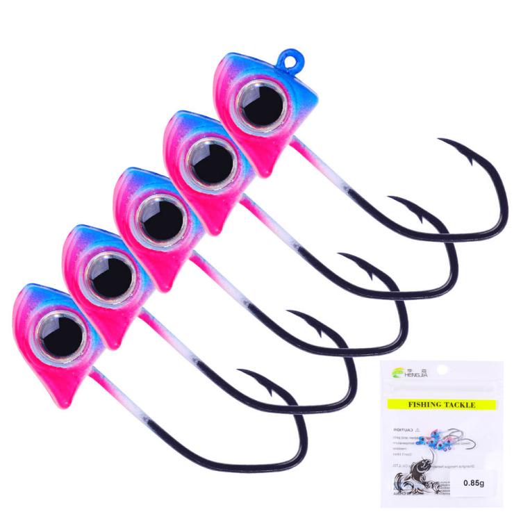 Pink purple blue micro triangle jig head hook with black double barbed hook, 5-pack set