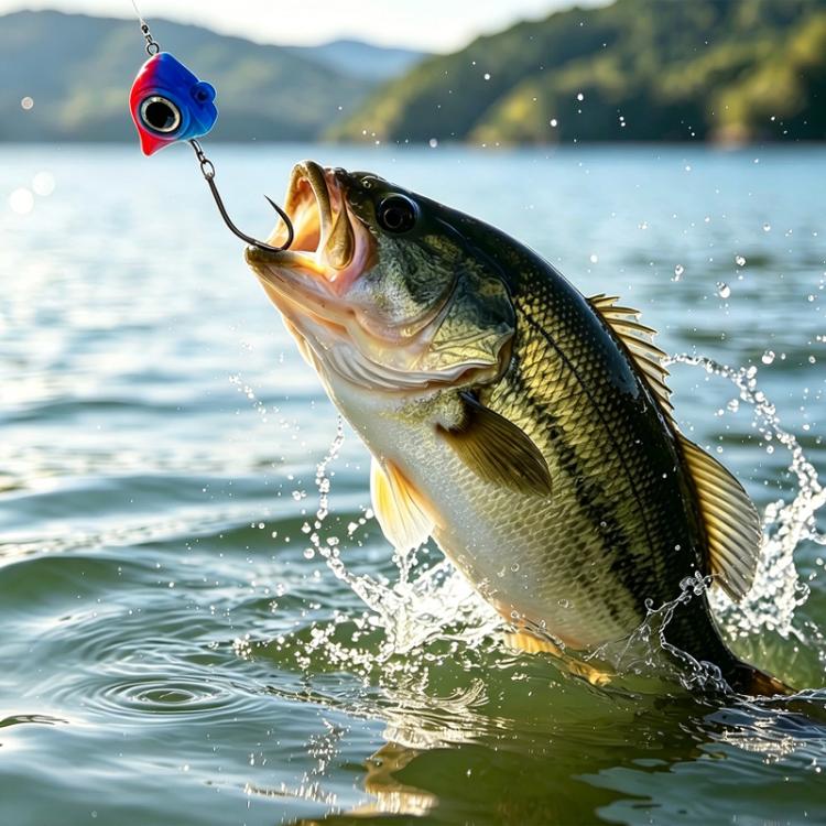 Blue micro jig head fishing lure with exposed hook and small skirt
