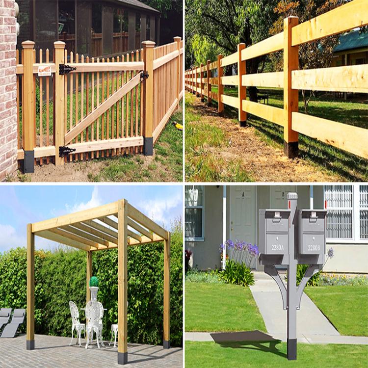 Adjustable metal post protectors on wooden fence posts