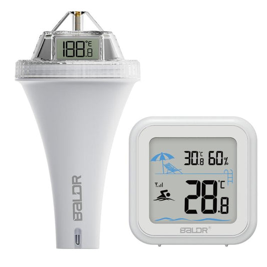 BALDR Wireless Floating Pool Thermometer With Indoor Receiver 360-Degree Triple Screen LCD Display Remote App Control, B0565T