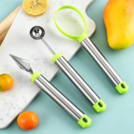 LsCook 3-Piece Set Fruit Ball Scooper Set Kitchen Carving Knife