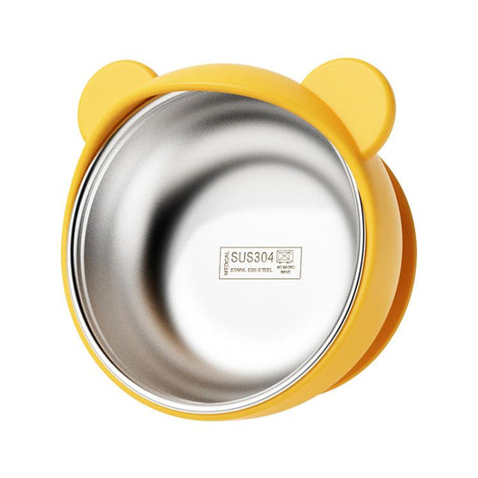 Baby Feeding Bowl with Strong Suction Base, 304 Stainless Steel Inner & Silicone Outer Shell, Spill-Proof Insulated Toddler Training Bowl