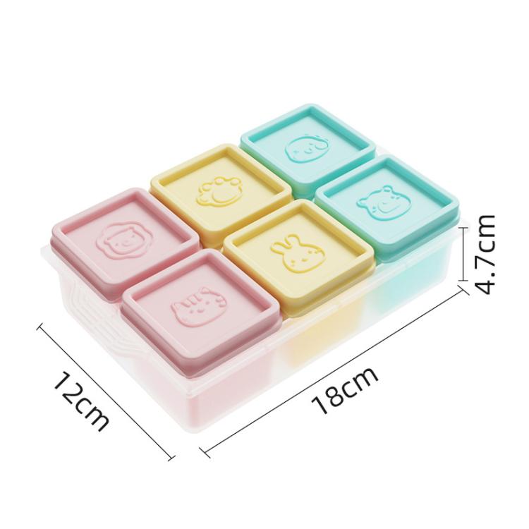 Silicone baby food ice cube tray with 6 lids, pastel mint yellow and pink compartments