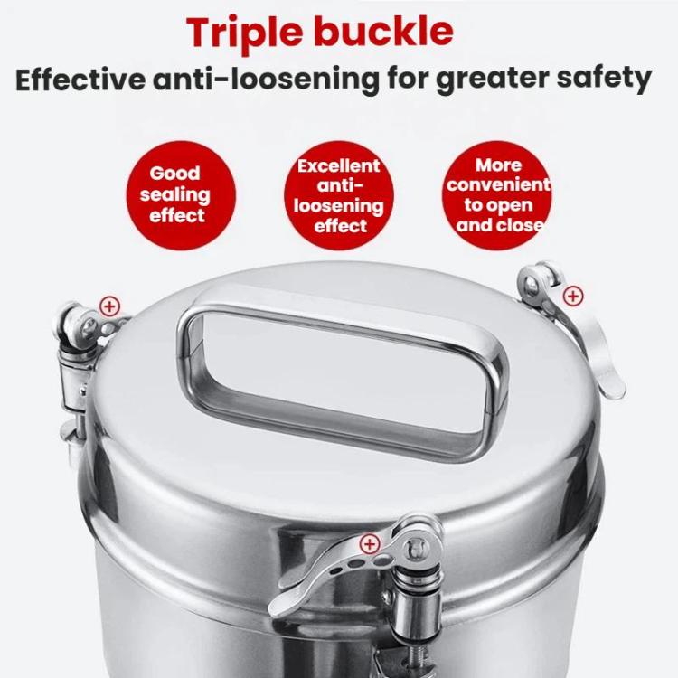 Stainless steel grinder lid with triple locking clips and top handle
