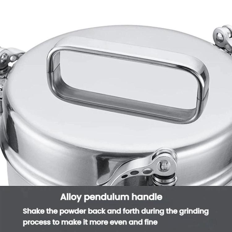 Stainless steel grinder top with alloy pendulum handle and lid latch
