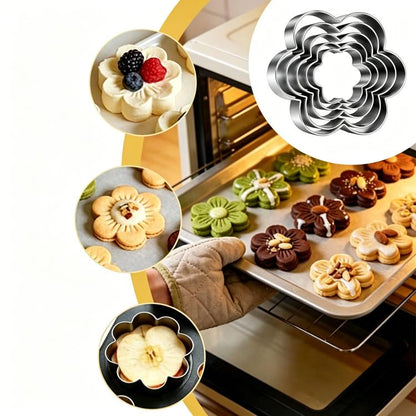 Stainless steel flower-shaped cookie cutter set with five scalloped petal cutters