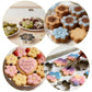 Stainless steel flower cookie cutter set with flower-shaped baked cookies