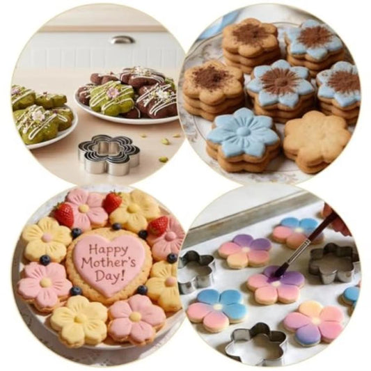 430 Stainless Steel Cookie Cutter Cookie Cake Mold, LsCook 5-Piece Set Flower Shaped