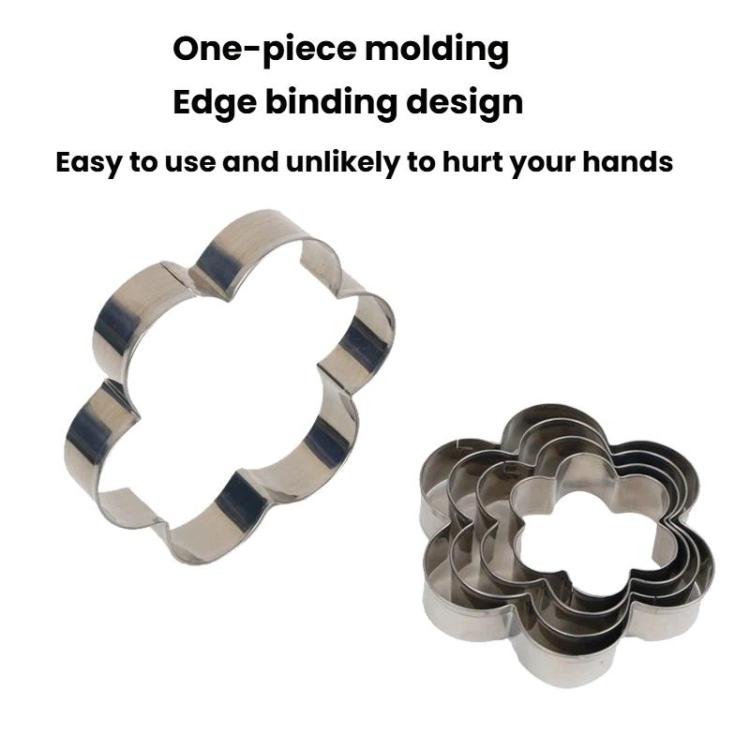 Stainless steel flower cookie cutters with smooth, rolled edge for easy handling