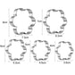Five flower-shaped stainless steel cookie cutters with size measurements