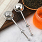 Telescopic stainless steel tea strainer infuser with perforated mesh cups and extendable arms