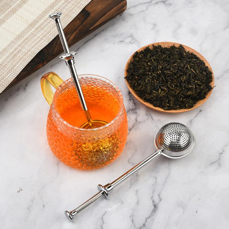 Stainless steel telescopic tea infuser with round mesh strainer and long handle for steeping