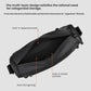Black crossbody bag showing main compartment and interior zip divider pockets