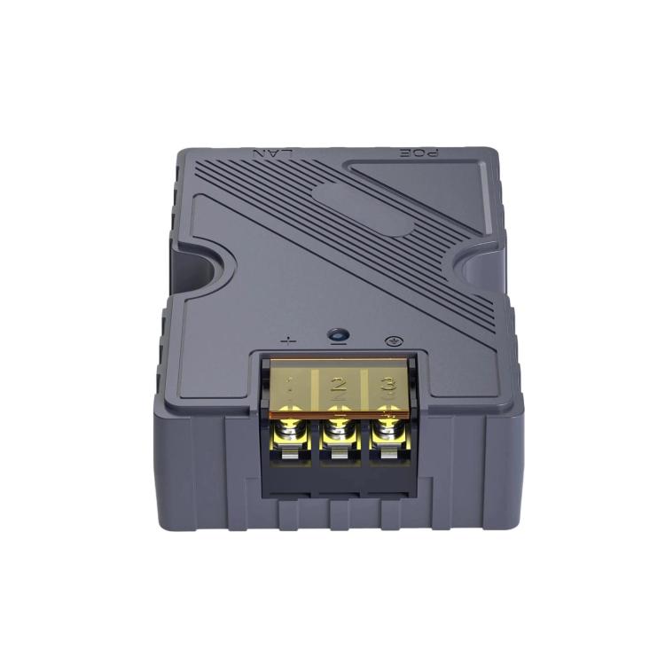 150W PoE power injector front terminal block with screw connectors and indicator LEDs