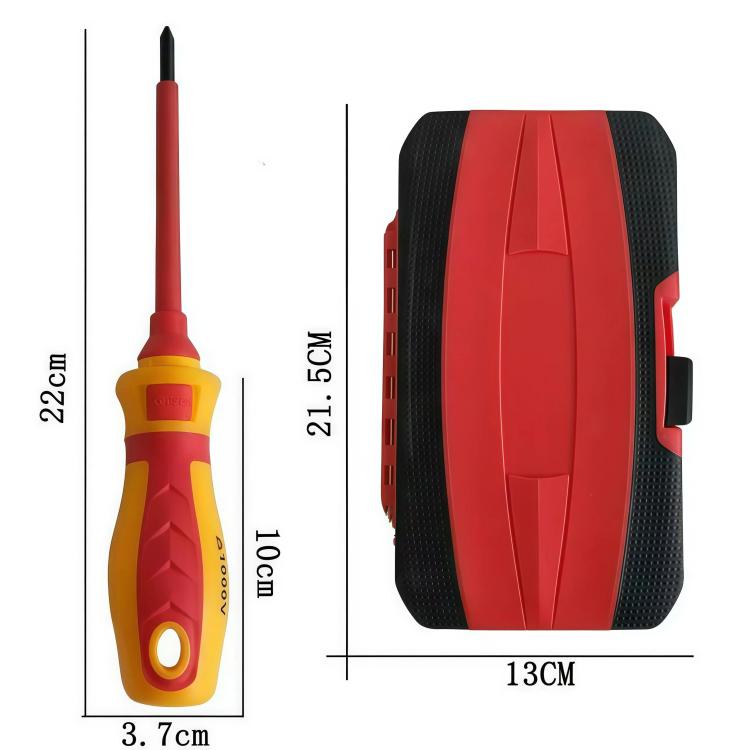 Insulated screwdriver with red and yellow ergonomic handle and single bit