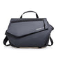 Dark messenger bag with front flap zipper pocket and adjustable shoulder strap