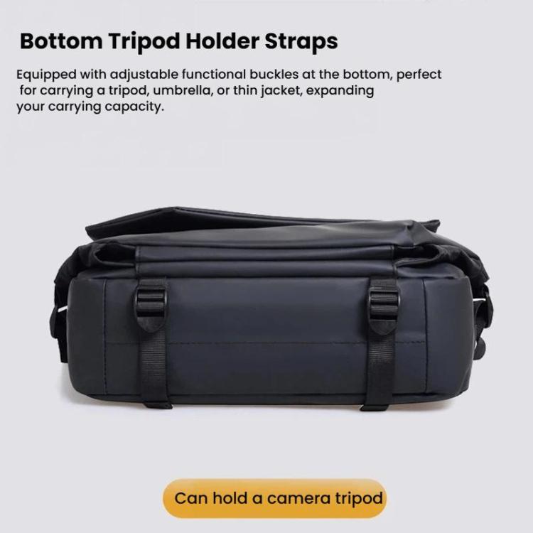 Messenger bag with adjustable bottom tripod-holder straps