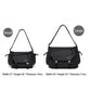 Black crossbody bag size chart with small and large bag views