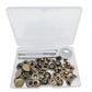 15mm metal snap fastener kit, mixed gold and dark snaps in open plastic organizer