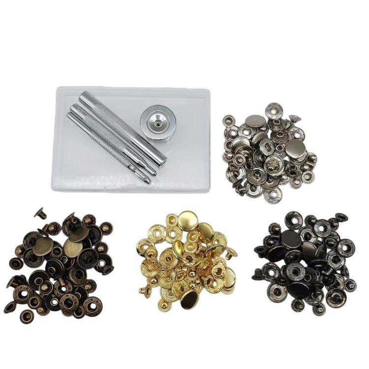 15mm metal snap fastener kit, assorted gold silver black snap parts and tool
