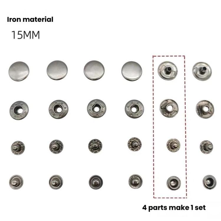 15mm metal snap fastener parts diagram showing four-piece set layout