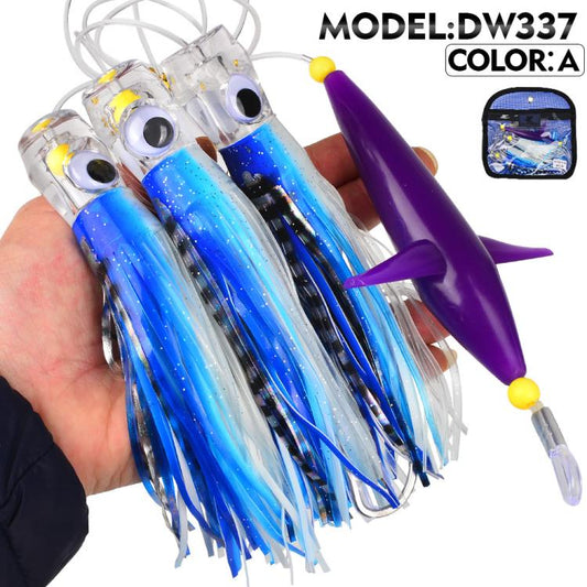 Saltwater Trolling Lure Rig Octopus Squid Skirt Lures with Spreader Bird & Weighted Lead Head Hook, PROBEROS 6inch, PROBEROS  9inch