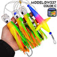 Saltwater trolling lure rig with green and orange skirt tentacles and blue spreader lure head