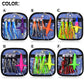 Saltwater trolling lure set in blue case, multiple colorful octopus-style skirt rigs