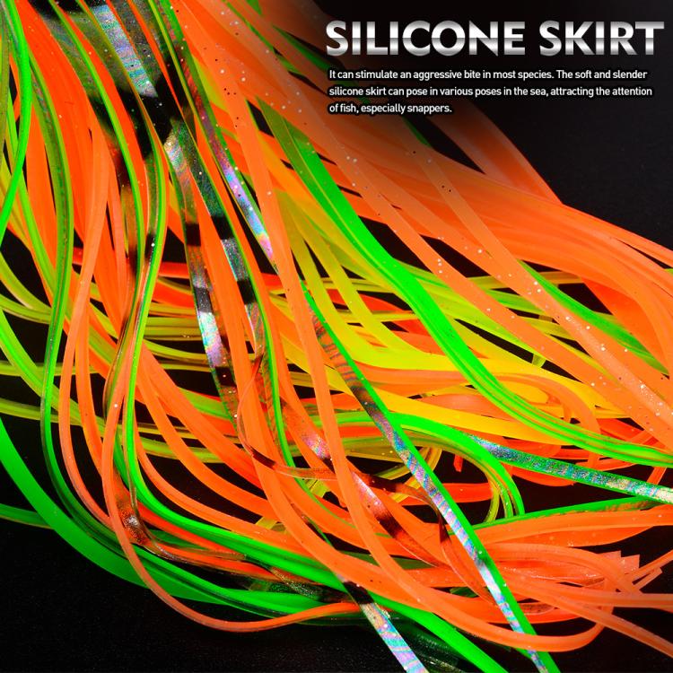 Silicone skirt fishing lure skirt, orange and neon green strands with holographic accents