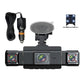 Car dash camera kit with three front cameras, rear camera module, and power cable